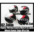 Toyota TRD Reiz Camry Mark X Wheel Center Hubs Caps 62.3mm Racing Development 4Pcs Roundels Emblems Badges White Red Stripes with Metal Black