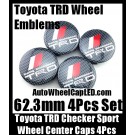 Toyota TRD Reiz Camry Mark X Wheel Center Hubs Caps 62.3mm Racing Development 4Pcs Roundels Emblems Badges White Red Stripes Black Gray Squares Checkers