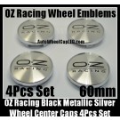 OZ Racing Wheel Center Caps Emblems 60mm Black with Metallic Chrome Silver 4Pcs Set