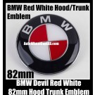 BMW Devil Red White 82mm Hood Trunk Emblems Badge Roundel Bonnet Boot Aluminium Alloy 2Pins