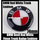 BMW Devil Red White 74mm Trunk Emblems Badge Roundel Boot Aluminium Alloy 2Pins
