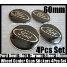 Ford Black Chrome Silver Wheel Center Cap Emblems Stickers 60mm Aluminum Focus Fiesta Escape Mondeo 4Pcs Set