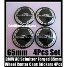 BMW AC Schnitzer Wheel Center Caps Emblems Stickers 65mm Forged Black Chrome Silver Aluminum Alloy Metal 4Pcs Set
