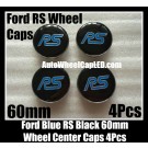 Ford Blue RS Black 60mm Wheel Center Caps Emblems Aluminum Focus Fiesta Escape Mondeo 4Pcs Set