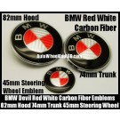 BMW Devil Red White Carbon Fiber Emblems Hood 82mm Trunk 74mm Steering Wheel Horn 45mm Badges Bonnet Boot 3Pcs