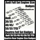 Audi '30/35/40/45/50/55' TFSI Quattro Rear Trunk Emblems Badges Full Sets A3 A4 A5 A6 A7 A8 Q3 Q5 Q7 TT A4L A6L Engine Size