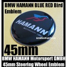 BMW Hamann Blue Red Bird Steering Wheel Horn Emblem 45mm Black Chrome Silver Motorsport GMBH Aluminum Alloy