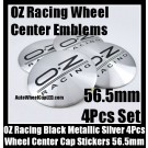 OZ Racing Wheel Center Caps 56.5mm Black with Metallic Chrome Silver Emblems Stickers 4Pcs Set
