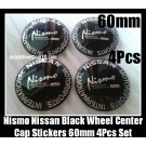 NISMO NISSAN Black Wheel Center Caps Emblems Stickers Badges 60mm Motorsports International Fairlady Sentra Murano Maxima Altima 4Pcs Roundels