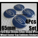 Ford Blue Chrome Silver 65mm Wheel Center Cap Emblems Stickers Aluminum Focus Fiesta Escape Mondeo 4Pcs Set