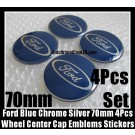 Ford Blue Chrome Silver 70mm Wheel Center Cap Emblems Stickers Aluminum Focus Fiesta Escape Mondeo 4Pcs Set