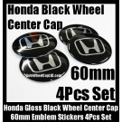 Honda Black Chrome Silver 60mm Wheel Center Cap Emblems Stickers 4Pcs Set Civic SI Accord Odyssey Cite CRV Spirior Typer H
