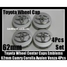 Toyota 62mm Chrome Silver Wheel Center Caps Emblems Camry Corolla Avalon Venza Prius 4Pcs Set