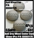 Audi 68mm Grey Chrome Silver Wheel Center Emblems Caps 8D0 601 170 3.0T 2.0T A3 A4 A5 A6 A7 A8 Q3 Q5 Q7 TT A4L A6L