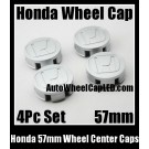 Honda 57mm Wheel Center Emblems Caps 4Pcs Set Matte Grey Silver Fit