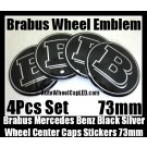 Brabus Mercedes Benz Black Wheel Center Caps Emblems Hubs Badges 73mm Stickers 4Pcs