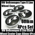 VW Volkswagen Type R Line 60mm Black Chrome Silver Wheel Center Caps Emblems 4Pcs Set