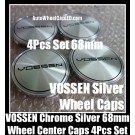 VOSSEN 68mm Metallic Chrome Silver Black Wheel Center Caps Emblems Badges Roundels 4Pcs
