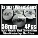 Jaguar Metallic Black Chrome Silver 58mm Wheel Center Caps Emblems 4Pcs Set XF XK XJ F X Type XJS XJ6 XJ8 XJX J8 XK8 XK8