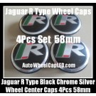 Jaguar R Type Black Chrome Silver 58mm Wheel Center Caps Emblems 4Pcs Set XF XK XJ F X Type XJS XJ6 XJ8 XJX J8 XK8 XK8