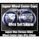 Jaguar Blue Chrome Silver 58mm Wheel Center Caps Emblems 4Pcs Set XF XK XJ F X Type XJS XJ6 XJ8 XJX J8 XK8 XK8