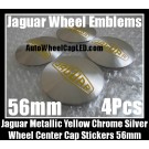 Jaguar Yellow Chrome Silver 56mm Wheel Center Caps Emblems Stickers 4Pcs Set XF XK XJ F X Type XJS XJ6 XJ8 XJX J8 XK8 XK8