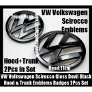 VW Volkswagen Scirocco Gloss Devil Black Front Hood Rear Trunk Emblems Bonnet Boot Badges 2Pcs Set