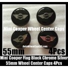 BMW Mini Cooper 55mm Wheel Center Caps Emblems Black Chrome Silver Flag Alloy Clubman S PN 3613-1171069 4Pcs Set