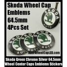 Skoda 64.5mm Wheel Center Caps Emblems Stickers Green Chrome Silver Alloy Octavia Fabia Superb Roomster VW Volkswagen 4Pcs Set ŠKODA
