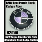 BMW Purple Black Carbon Fiber Hood Trunk Emblem 82mm Bonnet Boot Roundel Badge