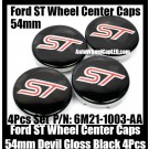 Ford ST Black Red 54mm Wheel Center Caps Emblems PN 6M21-1003-AA Focus Fiesta Escape Mondeo Roundels Badges 4Pcs