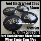 Ford Black Chrome Silver 54mm Wheel Center Caps Emblems PN 6M21-1003-AA Roundels Focus Fiesta Escape Mondeo 4Pcs Set