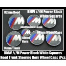 BMW ///M Power 7Pcs Black White Squares Wheel Center Caps 68mm Steering Horn 45mm Hood 82mm Trunk 74mm Emblems Bonnet Boot Roundels Badges Full Set