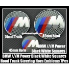 BMW ///M Power Black White Squares Emblems Hood 82mm Trunk 74mm Steering Wheel Horn 45mm 3Pcs Blue Red Stripes Bonnet Boot Badges M3 M5 M6