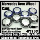 Mercedes Benz 60mm Blue Black Chrome Silver Star Wheel Center Caps Hub Emblems Roundels 4Pcs Set