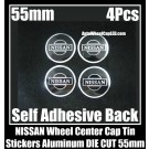 NISSAN Wheel Center Cap Tin Stickers Aluminum 55mm DIE CUT Roundels 3D 4Pcs Set