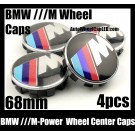 BMW ///M Power Wheel Center Caps 68mm 4Pcs Set Roundels 10 Clips Blue Red Stripes Aluminum Metal