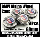 BMW Alpina Wheel Center Caps 68mm 4Pcs Set Roundels 10 Clips Aluminum Metal