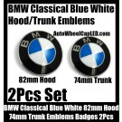 BMW Classical Blue White 82mm Hood 74mm Trunk Emblems Badge Bonnet Boot Aluminium Alloy 2Pcs Set 2Pins