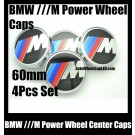 BMW ///M Power Wheel Center Caps 60mm 4Pcs Hubs Roundels Emblems Badges Blue Red Stripes Aluminum Metal