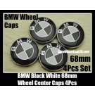 BMW Black White Wheel Center Caps 68mm 4Pcs Set Roundels 10 Clips Aluminum Metal