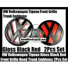 VW Volkswagen Tiguan Gloss Red Black Front Grille Hood Rear Trunk Emblems Badges 2Pcs Bonnet Boot Bumper