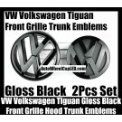 VW Volkswagen Tiguan Gloss Black Front Grille Hood Rear Trunk Emblems Badges 2Pcs Bonnet Boot Bumper