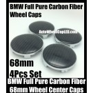 BMW Full Pure Carbon Fiber 68mm Black Wheel Center Caps Emblems Badges Roundels 4Pcs