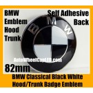BMW Classic Black White 82mm Hood Trunk Emblems Badge Roundel Bonnet Boot Self Adhesive Back Stickers Aluminium Alloy