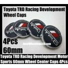 Toyota TRD Racing Development Wheel Center Hubs Caps 60mm Motor Sports 4Pcs Roundels Emblems Badges White Red Stripes Black Gray Squares Checkers