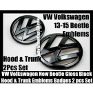 VW Volkswagen New Beetle 2013-2015 Gloss Devil Black Front Hood Rear Trunk Emblems Bonnet Boot Badges 2Pcs Set