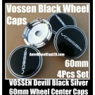 VOSSEN 60mm Devil Black Chrome Silver Wheel Center Caps Emblems Badges Roundels 4Pcs