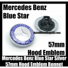 Mercedes Benz Blue Silver Star 57mm Hood Badge Emblem Bonnet Metal Black Class W E S C CLK SLK Series