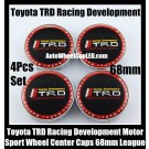 Toyota TRD Racing Development Wheel Center Hubs Caps 68mm Motor Sports League 4Pcs Roundels Emblems Badges White Red Stripes Metal Black